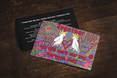 Together we can work our way through this with White Cockatoo Aboriginal Art A6 Story PostCard Single by Mirree